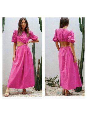 All About May Linen Cut Out Maxi Dress Feminine Pink Vacation Pink Beach